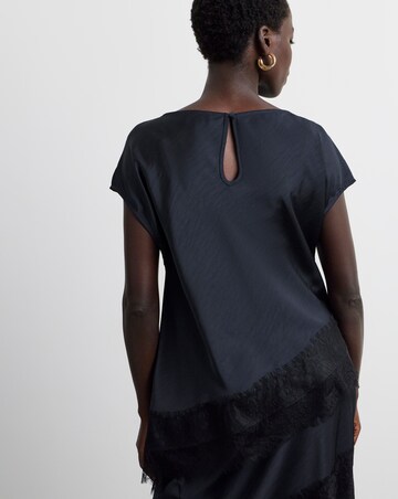 Joanna Hope Lace Trim Asymmetric Satin Top