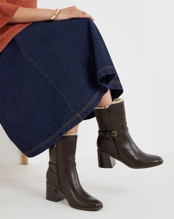 Aliyah Sherling Trim Block Heel Ankle Boots - Wide Fit (E)
