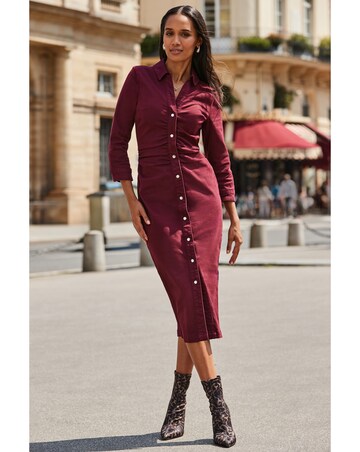 Sosandar 3/4 Sleeve Ruched Waist Dress