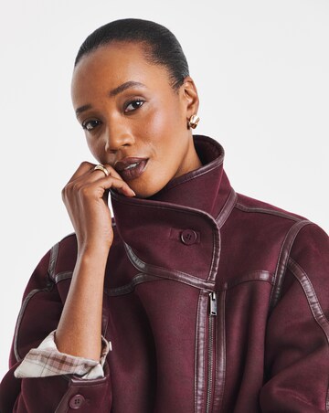 Burgundy Zip Front Aviator Jacket