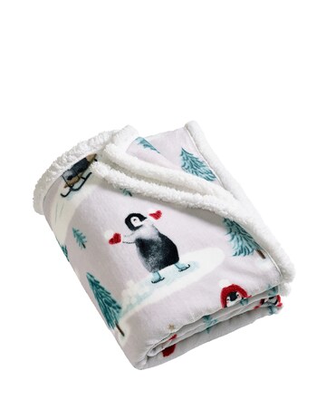 Catherine Lansfield Christmas Penguins Sherpa Throw
