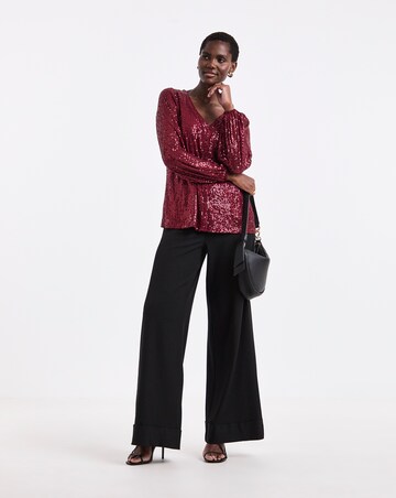 Burgundy Sequin Long Sleeve Button Through
