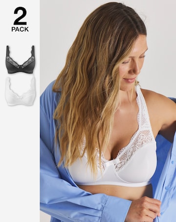 Pretty Secrets (2 Pack) Lottie Lace Non Wired Bras (B-F) White/Black