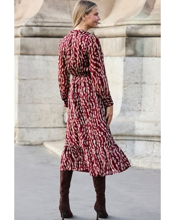 Sosandar Petite Tie Neck Tiered Hem Midi Dress