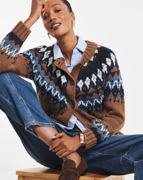 Fair Isle Crew Neck Cardigan