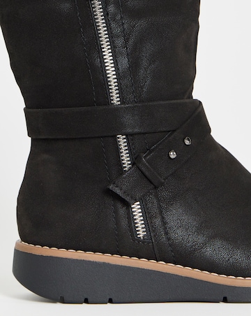 Heavenly Soles Billie Low Wedge Buckle Strap Boot - Wide Fit (E)