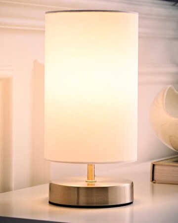 ValueLights Francis Brushed Chrome Touch Table Lamp With White Shade