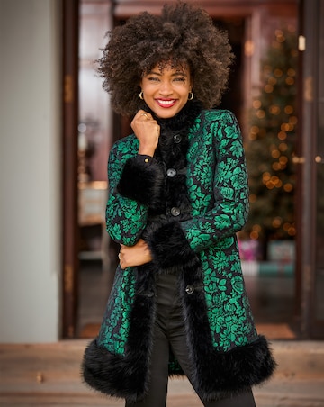Joe Browns Statement Jacquard Faux Fur Trim Coat