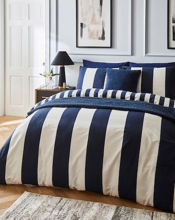 Bold Stripe Reversible Cotton Blend Duvet Cover Set
