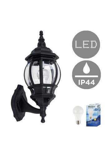 ValueLights Windsor Black Outdoor Security Lantern Wall Light - Bulb Included
