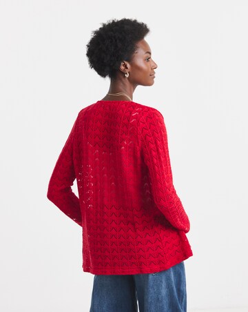 Red Crochet Button Through Cardigan