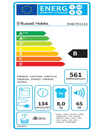 Russell Hobbs RH8CTD111B, 8kg, Condenser Tumble Dryer - Black