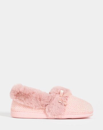 Audrey Faux Fur Trim Full Back Slippers - Wide Fit (E)