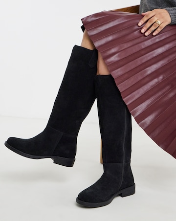 Krista Suede Pull On Knee High Boots - Wide Fit (E) & Curvy Calf