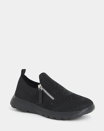 Cushion Walk Sparkle Fly Knit Side Zip Trainers - Wide Fit (E)