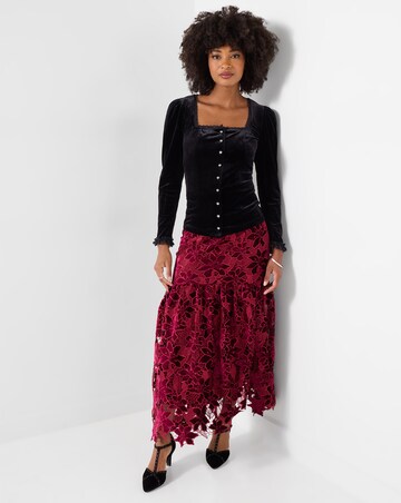 Joe Browns Velour Button Through Top With Lace Detail