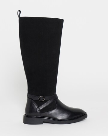 Chyna Leather Suede Mix Knee High Riding Boots - Wide Fit (E) & Curvy Calf