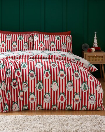 Catherine Lansfield Christmas Vintage Stripe Duvet Cover Set