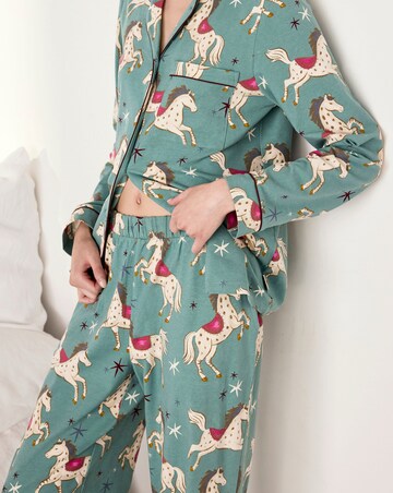 Chelsea Peers Cotton Classic Button Up Pyjama Set Carousel Horse Print