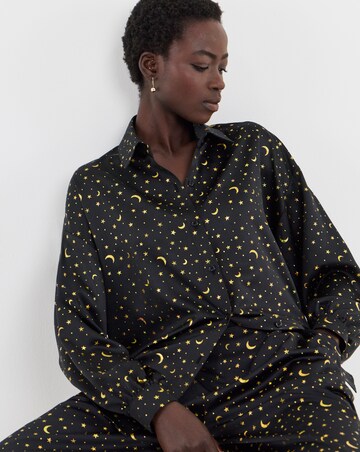 Twisted Wunder Star & Moon Gold Foil Satin Crepe Shirt
