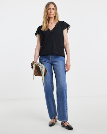 Black Lace V-Neck Bubble Hem Top