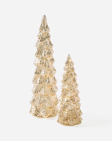 Mercury Glass Antique Gold Set of 2 Light Up Christmas Trees
