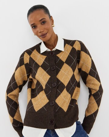Diamante Argyle Crew Neck Cardigan