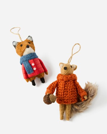 Gisela Graham Woolen Squirrel and Fox Hanging Decorations - Set of 2