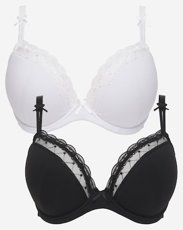 Pretty Secrets (2 Pack) Rachel Everyday Padded Plunge Wired Bras (B-F) Blk/Wht