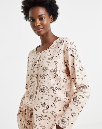 Pretty Secrets Coffee Print Pointelle Rib Pyjama Set