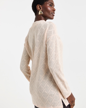 Blush Glitter Textured Long Sleeve V-Neck Top