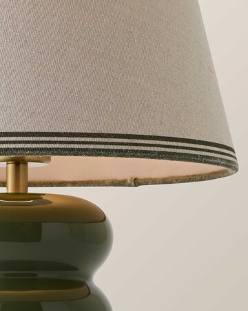 ValueLights Gia Olive Ceramic Stacked Table Lamp with Triple Trim Shade