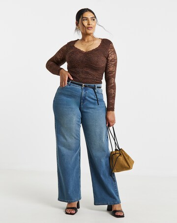 Chocolate Lace Sweetheart Neckline Long Sleeve Top