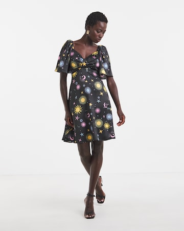 Twisted Wunder Cordella Star & Moon Print Woven Satin Mini Dress