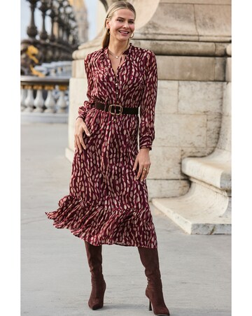 Sosandar Petite Tie Neck Tiered Hem Midi Dress