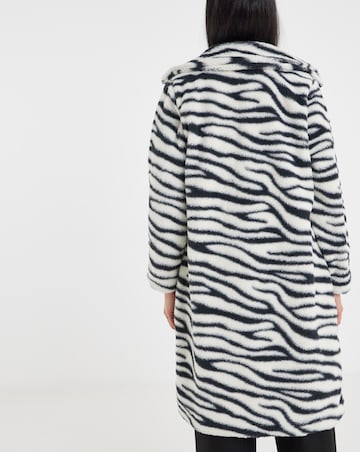 Longline Zebra Print Faux Fur Coat