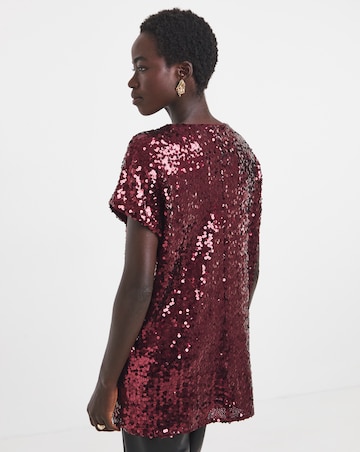 Burgundy Longline V-Neck Sequin Top
