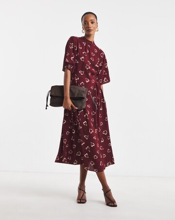 Burgundy Heart Print High Neck Tea Dress