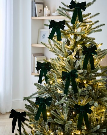 Green Velvet Bow Decorations - Set of 8