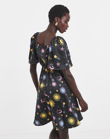 Twisted Wunder Cordella Star & Moon Print Woven Satin Mini Dress