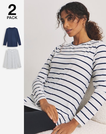 Pretty Secrets 2 Pack Thermal Long Sleeve Tops - Navy/Stripe