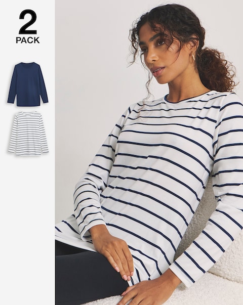 Pretty Secrets 2 Pack Thermal Long Sleeve Tops - Navy/Stripe