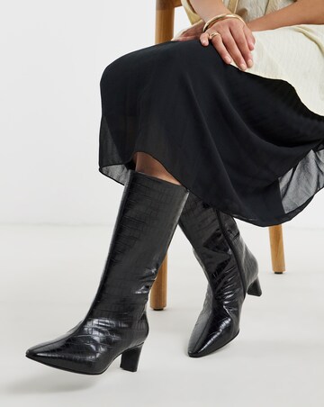 Azaria Croc Pointed Toe Heeled Calf Boots - Wide Fit (E) & Curvy Calf