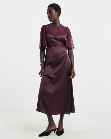 Purple Satin Lace Panel Tea Dress