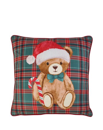 Catherine Lansfield Christmas Tartan Teddy Bear Cushion