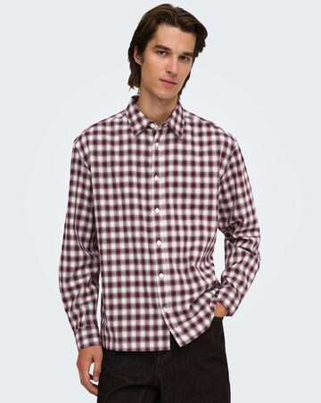Only & Sons Kosta Long Sleeve Small Check Regular Fit Shirt - Port