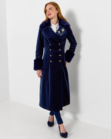 Joe Browns Hallie Faux Fur Trim Long Velvet Coat