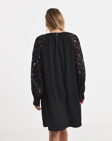 Black Sequin Lace Sleeve Shift Dress