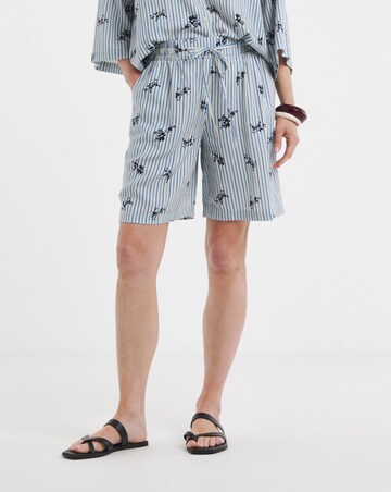 Stripe Print Tie Waist Linen Mix Shorts Co-ord