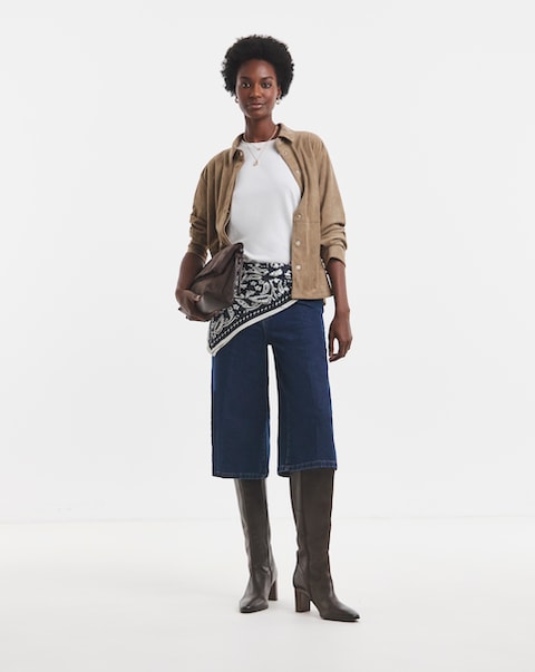 Dark Blue Authentic Denim Elasticated Waist Culotte Jean